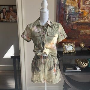 Floral Button-Up Shirt and Shorts Set